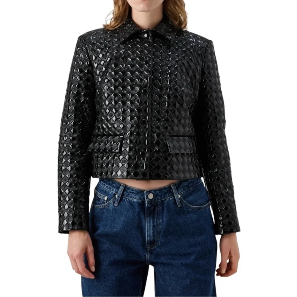 Pinko Leopardi Giacca Faux Leather Jacket Black Quilted Women’s Size US 4, IT 40